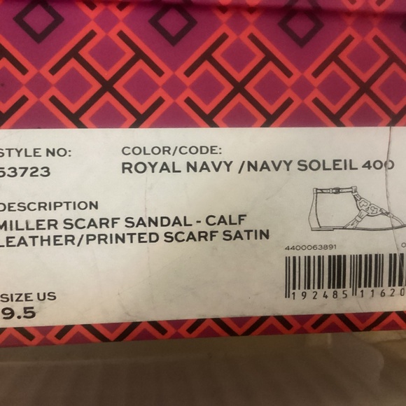 NIB TORY BURCH MILLER SCARF SANDAL, PRINTED SATIN navy - Picture 6 of 6